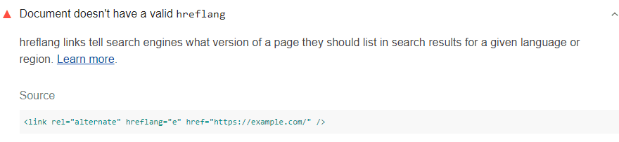 Kiểm tra Lighthouse cho thấy đường liên kết hreflang không chính xác
